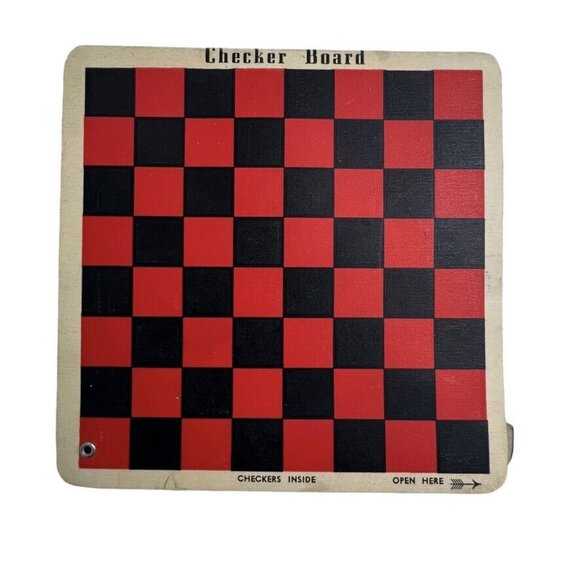 Vintage 1938 A M Co, Checker Game Board with Checkers Cardboard  NY USA Unique - Picture 2 of 6